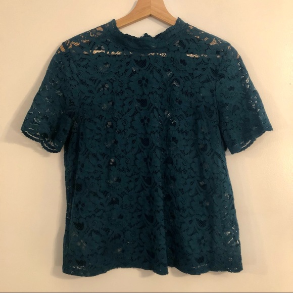 LOFT Teal Blue Lace Soft Sleeve Shell Blouse MP - Picture 1 of 10